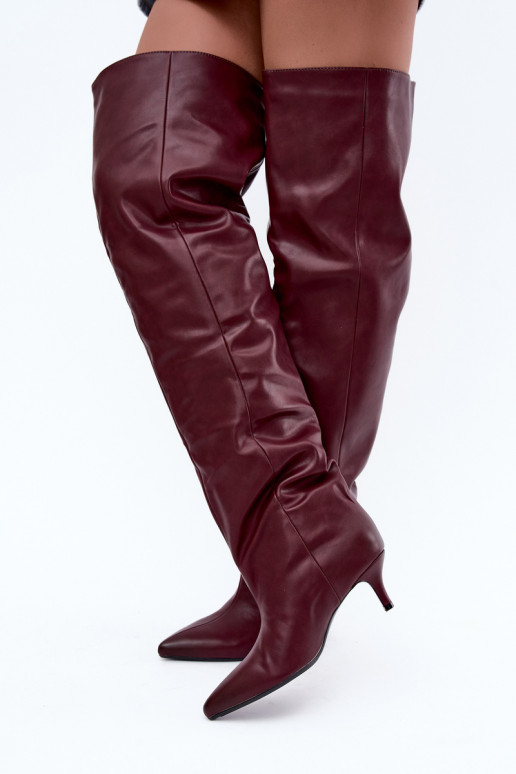 botas altas de mujer slip-on con tacones finos en burdeos Ysolienne