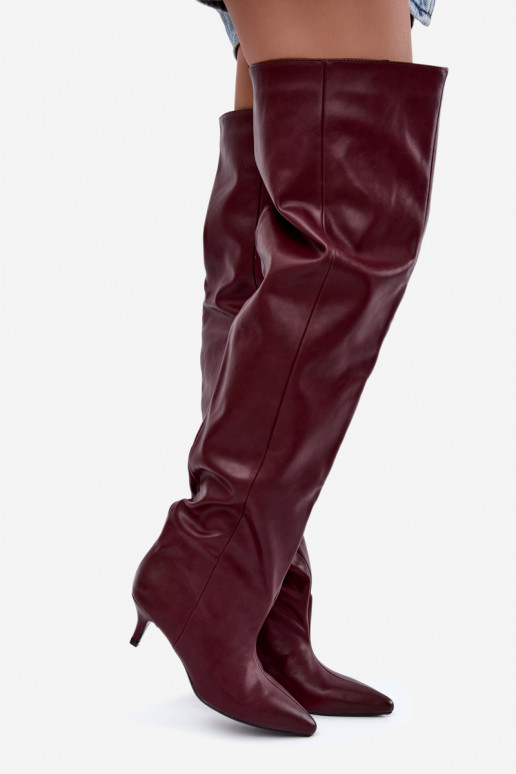 botas altas de mujer slip-on con tacones finos en burdeos Ysolienne