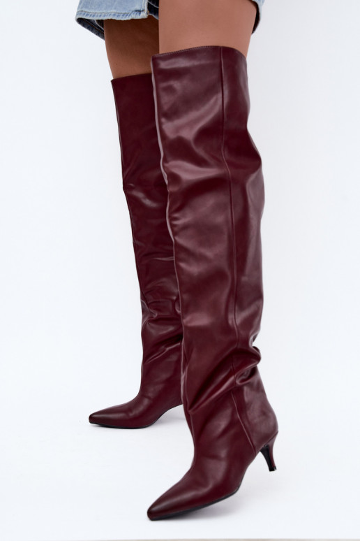 botas altas de mujer slip-on con tacones finos en burdeos Ysolienne