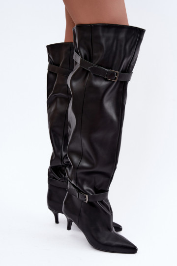 botas altas slip-on con tacones y hebilla en negro Jassy