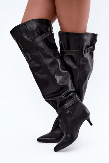 botas altas slip-on con tacones y hebilla en negro Jassy 2