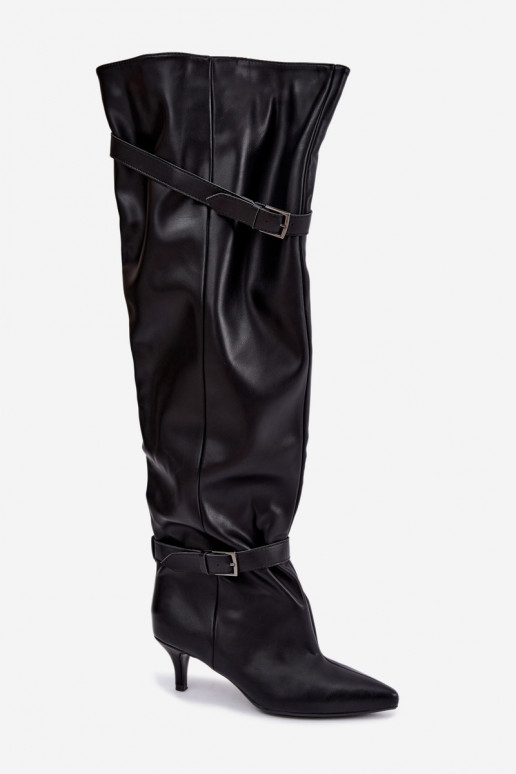 botas altas slip-on con tacones y hebilla en negro Jassy