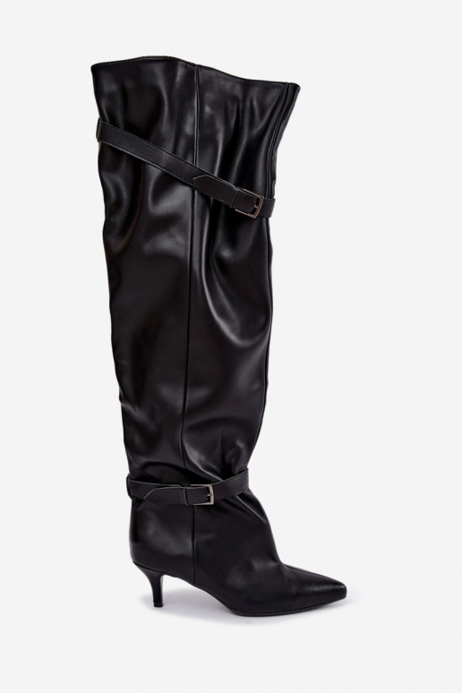 botas altas slip-on con tacones y hebilla en negro Jassy