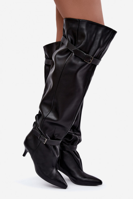 botas altas slip-on con tacones y hebilla en negro Jassy