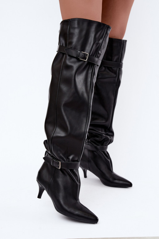 botas altas slip-on con tacones y hebilla en negro Jassy