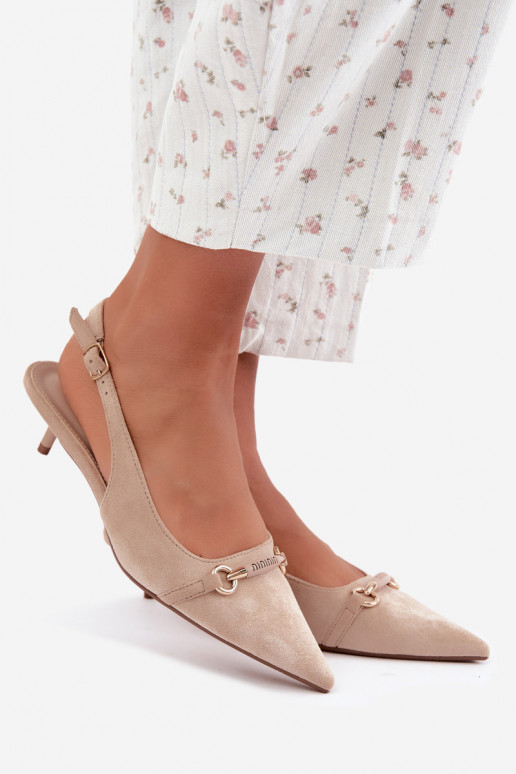 Zapatos de tacón bajo con talón abierto en color arena Caylo