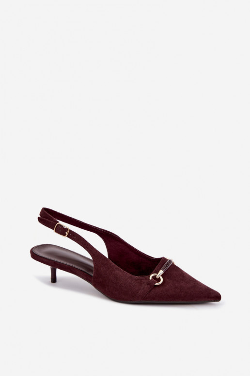 Zapatos de tacón bajo con talón abierto en color burdeos Caylo
