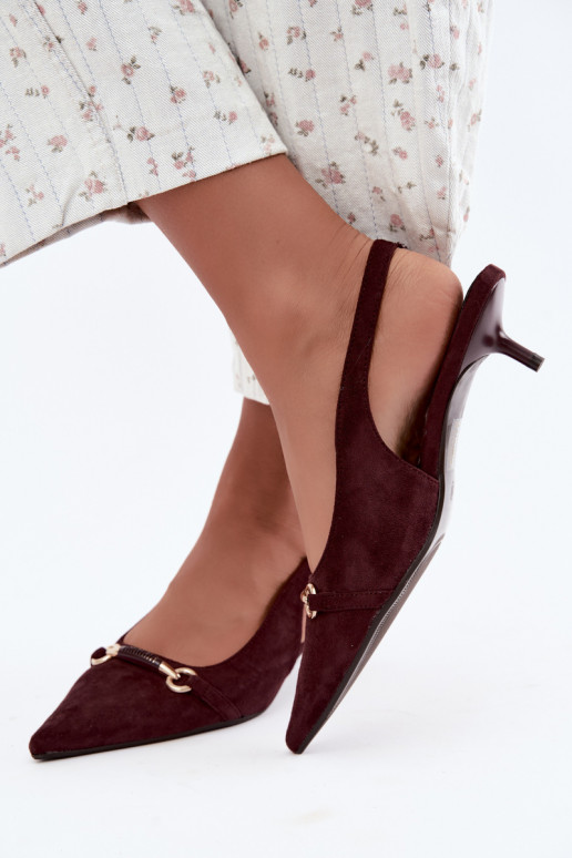 Zapatos de tacón bajo con talón abierto en color burdeos Caylo