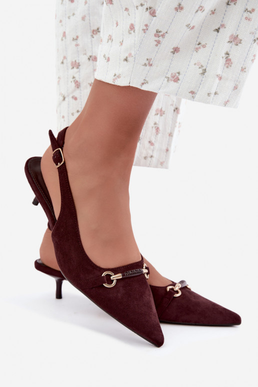 Zapatos de tacón bajo con talón abierto en color burdeos Caylo