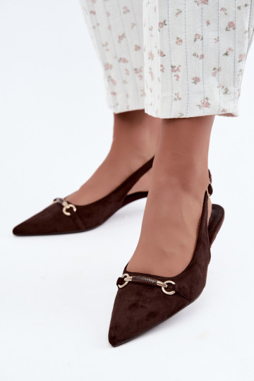 Zapatos de tacón bajo con talón abierto en color chocolate Caylo 2