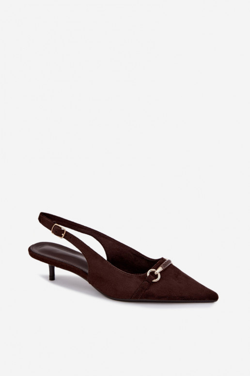 Zapatos de tacón bajo con talón abierto en color chocolate Caylo