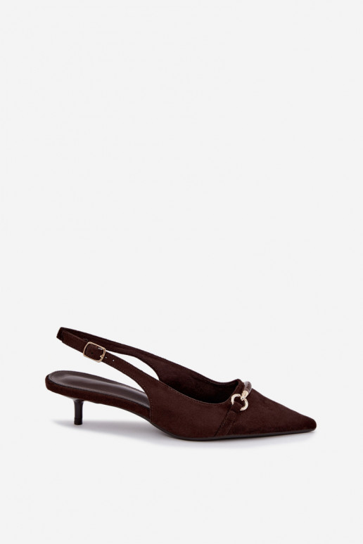 Zapatos de tacón bajo con talón abierto en color chocolate Caylo