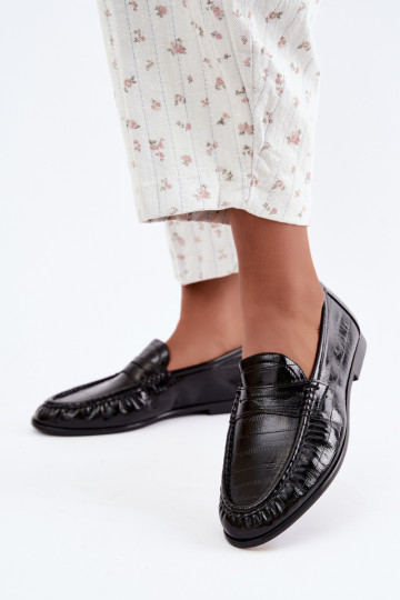 Mocasines lacados para mujer con volantes en color negro Dulcy 2