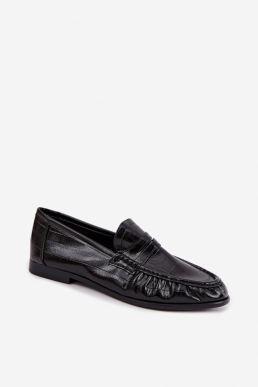 Mocasines lacados para mujer con volantes en color negro Dulcy