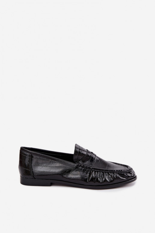Mocasines lacados para mujer con volantes en color negro Dulcy