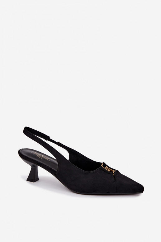 Sandalias de tacón con talón abierto y detalles decorativos en color negro Gilly
