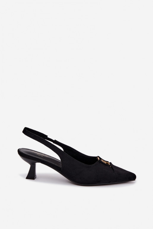 Sandalias de tacón con talón abierto y detalles decorativos en color negro Gilly