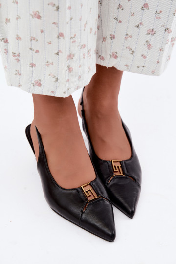 Sandalias de tacón con talón abierto y detalles decorativos en cuero sintético negro Gilly