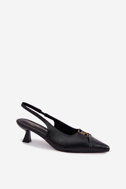 Sandalias de tacón con talón abierto y detalles decorativos en cuero sintético negro Gilly