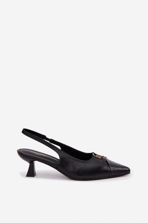 Sandalias de tacón con talón abierto y detalles decorativos en cuero sintético negro Gilly