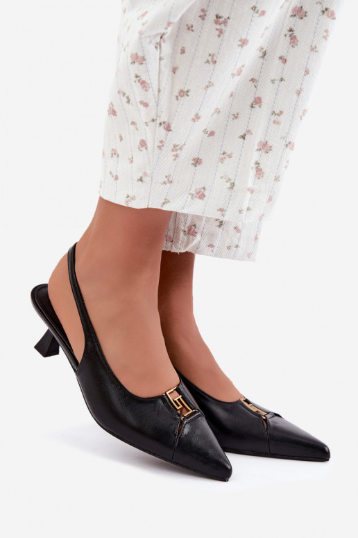 Sandalias de tacón con talón abierto y detalles decorativos en cuero sintético negro Gilly