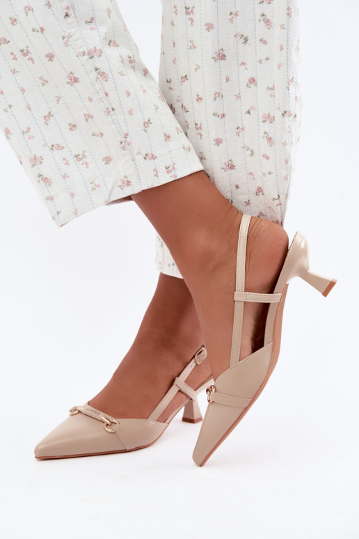 Sandalias de tacón para mujer con puntas afiladas en color arena Felessa