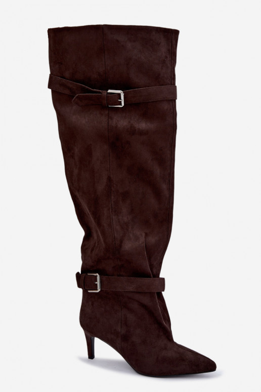 Botas de tacón por encima de la rodilla con correas y hebillas en color chocolate Tai turibel