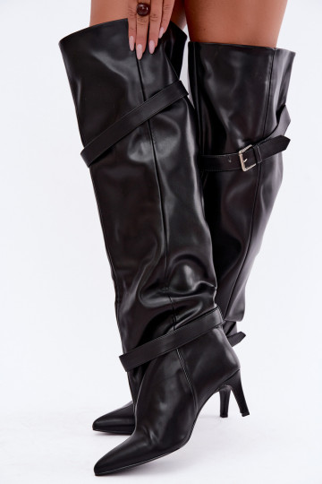 Botas de tacón por encima de la rodilla con correas y hebillas en color negro Tai turibel