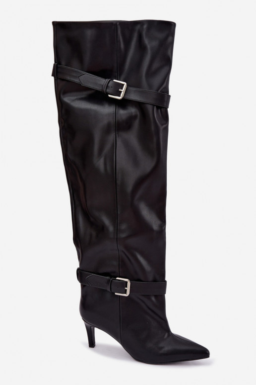 Botas de tacón por encima de la rodilla con correas y hebillas en color negro Tai turibel