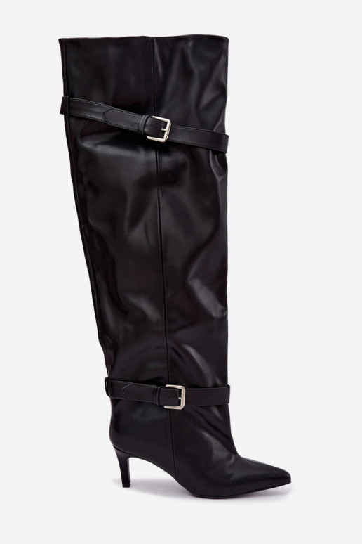 Botas de tacón por encima de la rodilla con correas y hebillas en color negro Tai turibel