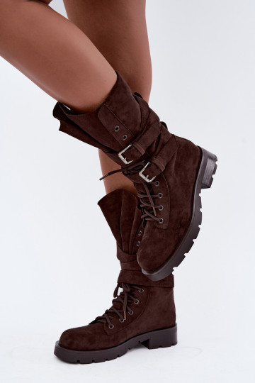 botas de trabajo acolchadas de tobillo con hebillas en color chocolate Patsy