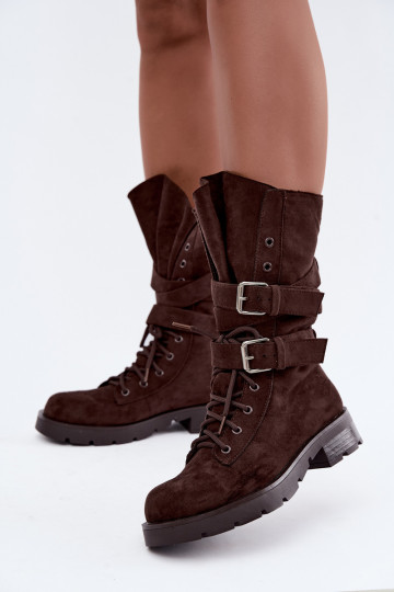 botas de trabajo acolchadas de tobillo con hebillas en color chocolate Patsy 2