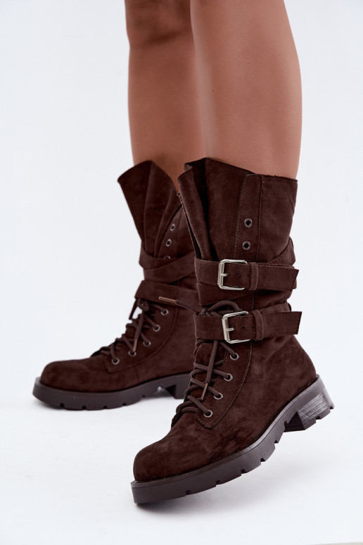 botas de trabajo acolchadas de tobillo con hebillas en color chocolate Patsy