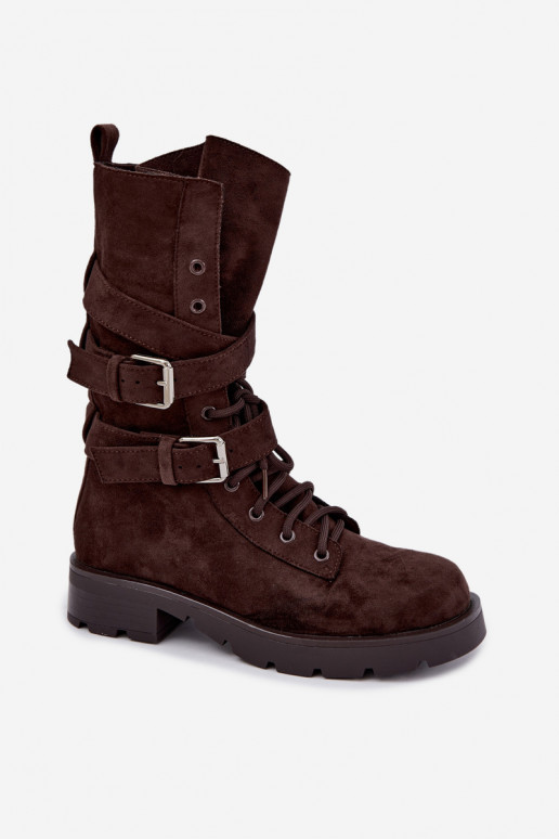 botas de trabajo acolchadas de tobillo con hebillas en color chocolate Patsy