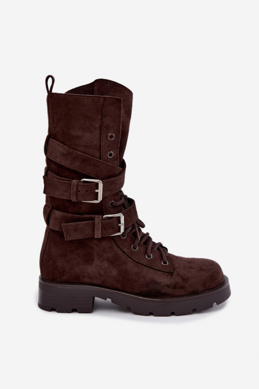 botas de trabajo acolchadas de tobillo con hebillas en color chocolate Patsy