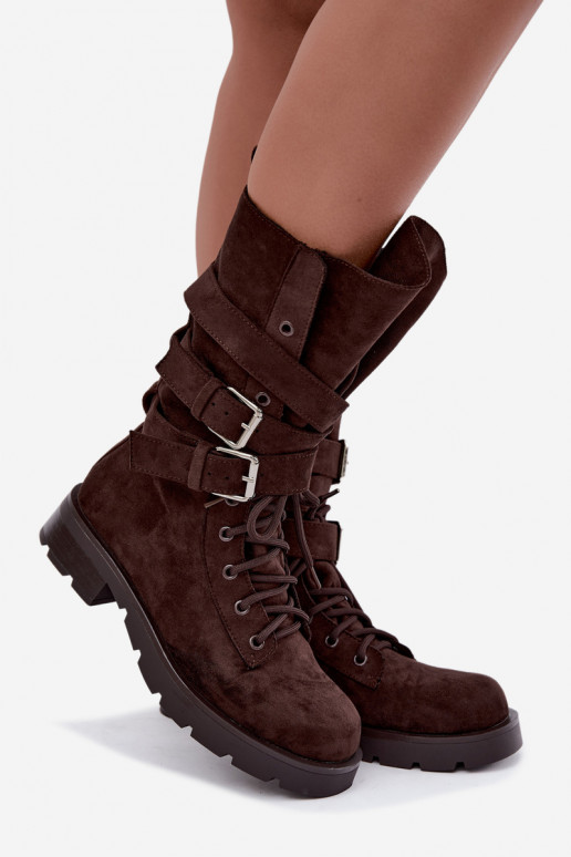 botas de trabajo acolchadas de tobillo con hebillas en color chocolate Patsy