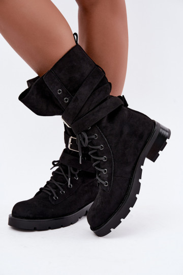 botas de trabajo acolchadas de tobillo con hebillas en color negro Patsy