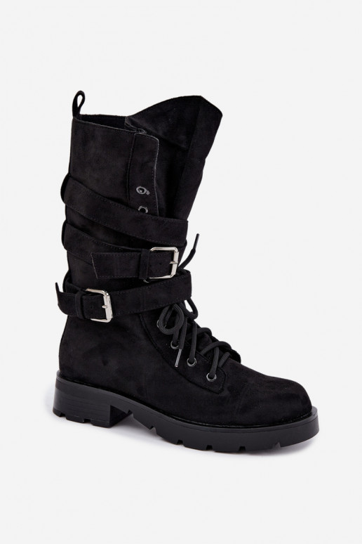 botas de trabajo acolchadas de tobillo con hebillas en color negro Patsy