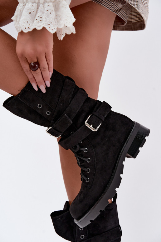 botas de trabajo acolchadas de tobillo con hebillas en color negro Patsy