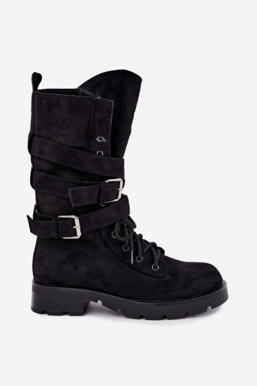 botas de trabajo acolchadas de tobillo con hebillas en color negro Patsy