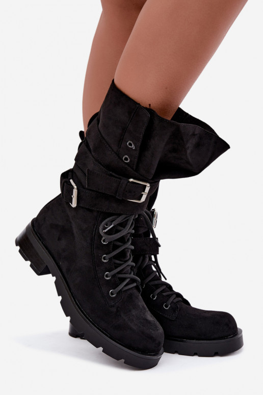 botas de trabajo acolchadas de tobillo con hebillas en color negro Patsy