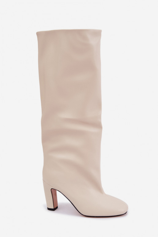 botas altas sin cordones con tacones en color marfil Falina