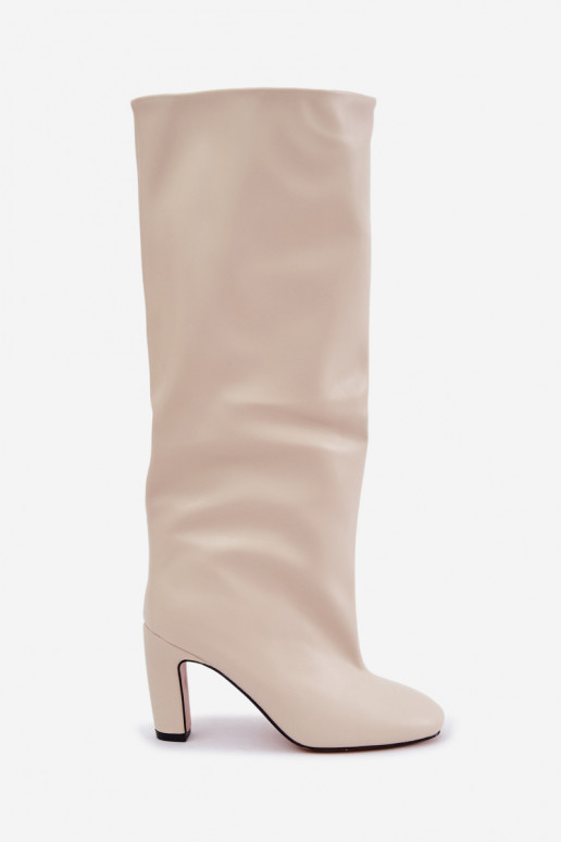 botas altas sin cordones con tacones en color marfil Falina