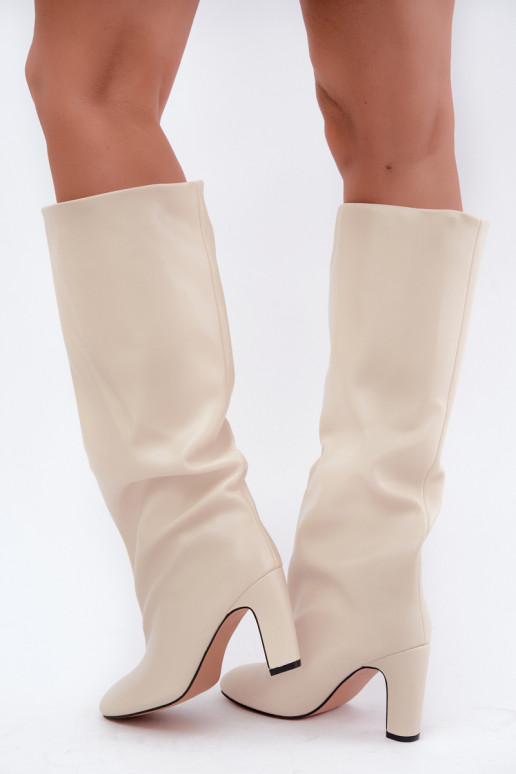 botas altas sin cordones con tacones en color marfil Falina