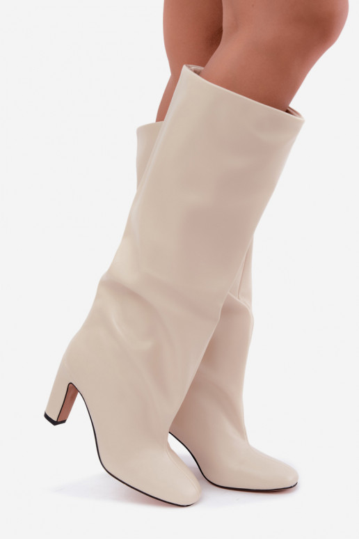 botas altas sin cordones con tacones en color marfil Falina
