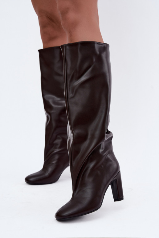botas altas sin cordones con tacones en color chocolate Falina