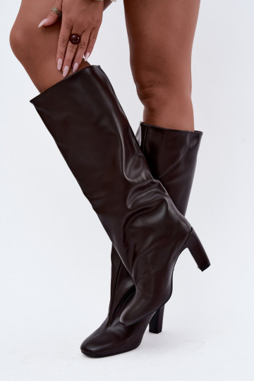 botas altas sin cordones con tacones en color chocolate Falina 2
