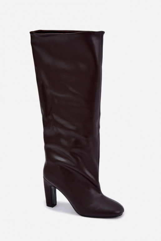 botas altas sin cordones con tacones en color chocolate Falina
