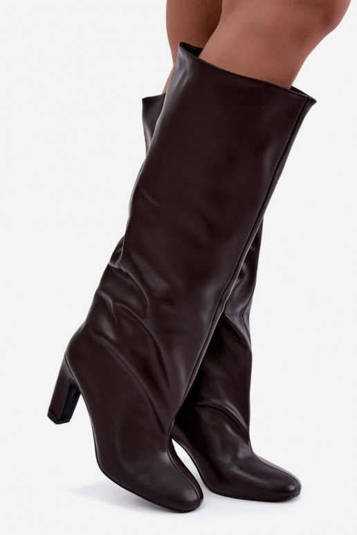 botas altas sin cordones con tacones en color chocolate Falina