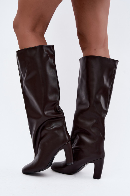 botas altas sin cordones con tacones en color chocolate Falina